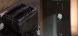 comparison of charred toaster and melted lightbulb